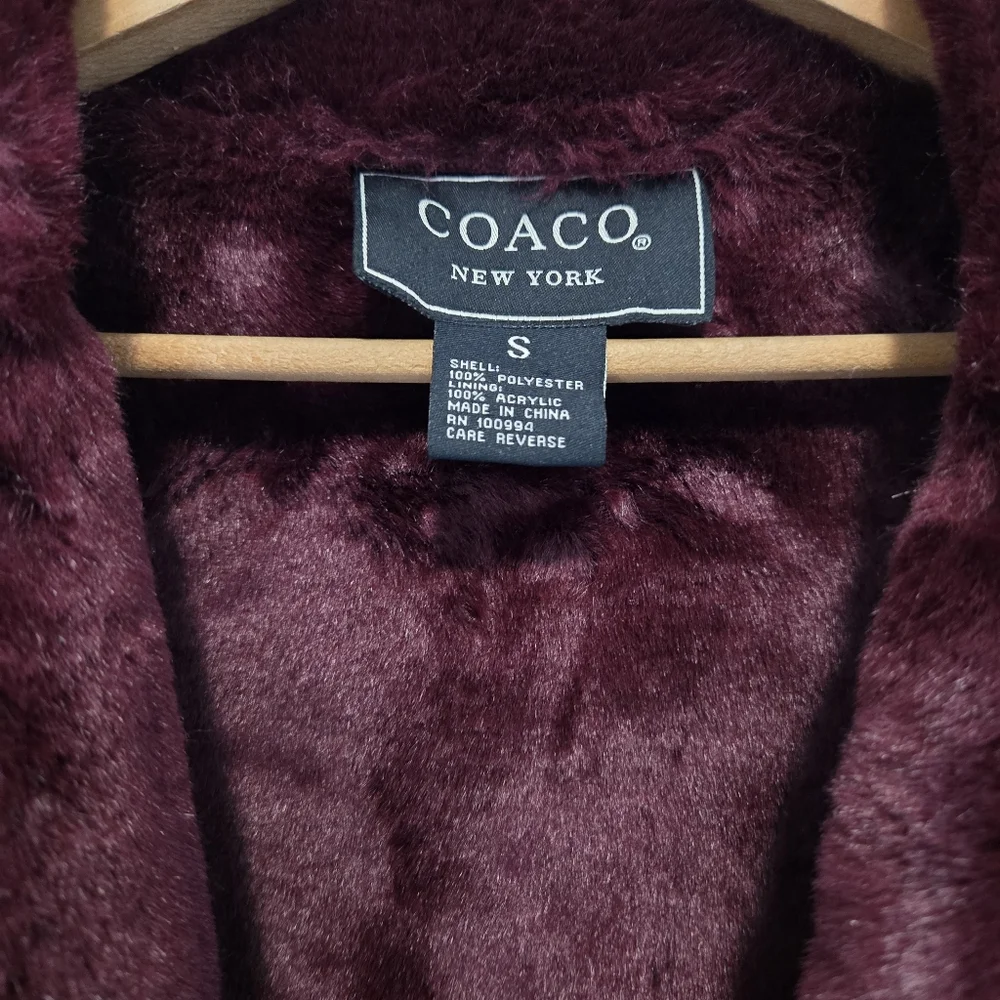 Coaco Women's Burgundy Penny Lane Coat Size S Faux Fur Trim Y2K Bratz Statement